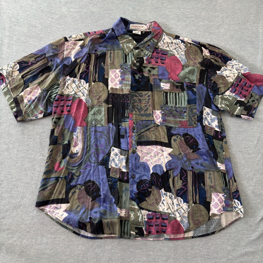 Montage Pour Homme Men 2X Abstract Geometric Print Rayon Short Sleeve Shirt